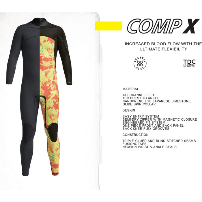 2022 Xcel Mens Comp X 4/3mm Chest Zip Wetsuit MN43C2C9 - Black